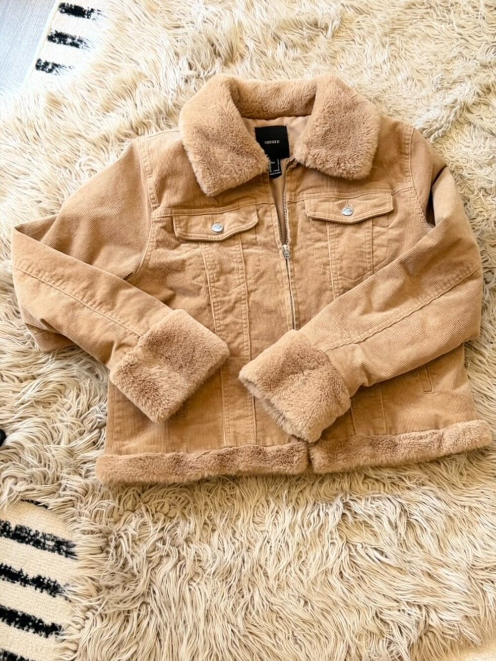 Forever 21 Faux Fur-Trim Corduroy Trucker Jacket
